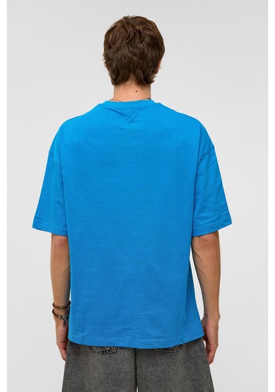 Vamos Basic Oversize Bisiklet Yaka Tişört Turkuaz