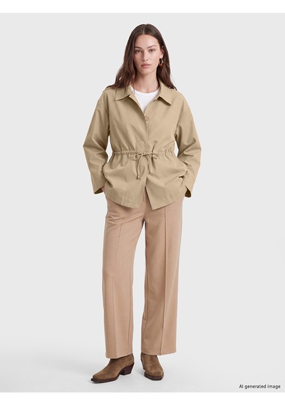 Lcw Modest Haki Gömlek Yaka Oversize Kadın Trençkot