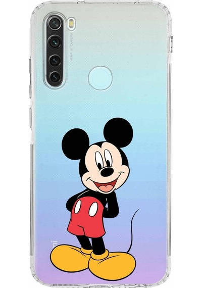 Xiaomi Redmi Note 8 Kamera Korumalı Kapak Mickey Mouse Tasarımlı Şeffaf Kılıf Şeffaf