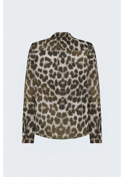 Sateen Leopar Desenli Klasik Gömlek - Kahve-137906