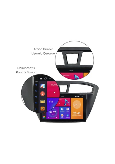 Hyundai İ20 Android Multimedya Sistemi 2015-2017 8gb Ram, 64gb Hafıza, Bluetooth, Carplay & Android Auto Kamera  9"