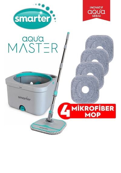 Smarter Aqua Master 4 Adet Mikrofiber Mop Temiz Kirli Suyu Ayırma Özelliği Otomatik Temizlik Seti Paspas