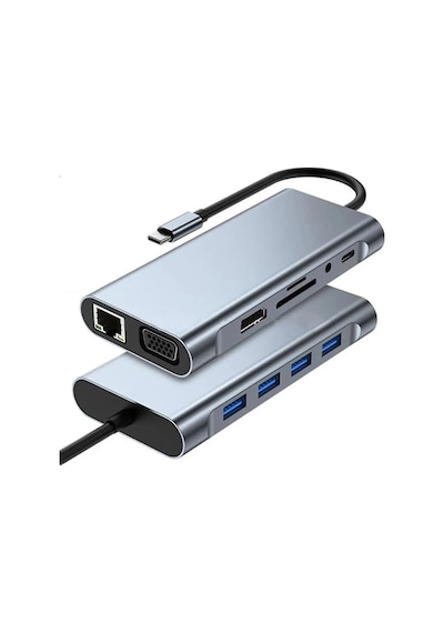 11in1 Type-c To Usb Hdmı 4xusb Rj45 Hdmi Vga Sd Tf Card Çevirici Adaptör