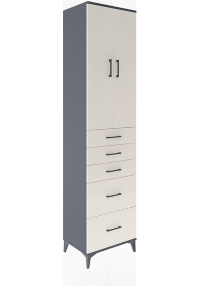 Hyperion Dolap 3 Raflı 5 Çekmeceli 2 Kapaklı 60x44x243 Antras... Antrasit
