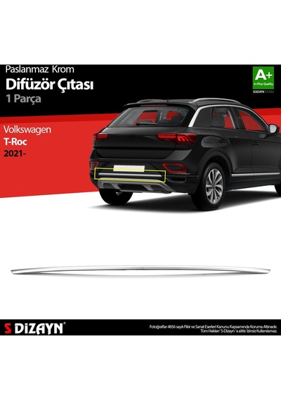 S-Dizayn Volkswagen T-roc Makyajlı Krom Difüzör Çıtası Orta Parça 2021 Üze