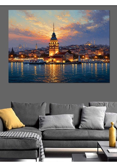 Ahşap Tablo Gün Batımı İstanbul Kız Kulesi Dekoratif Tablolar