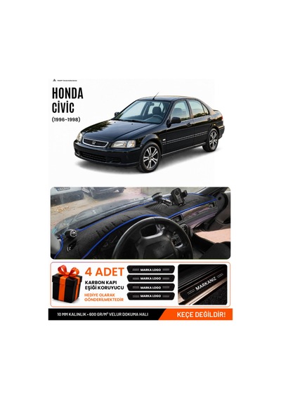 Honda Civic 1996-1998 Uyumlu Torpido Koruma, Torpido Örtüsü, Torpido Kılıfı - Siyah-mavi - Ho006