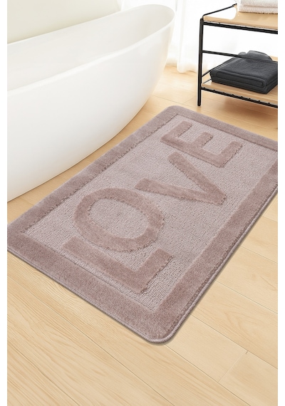 Doğal Kaymaz Taban Banyo Paspas Uzun Ömürlü Yumuşak Dokulu Su Emici Yıkanabilir Love 60x100 Vizon