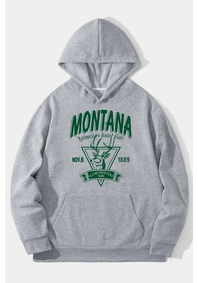 Uyguntarz Unisex Montana Baskılı Sweatshirt Gri