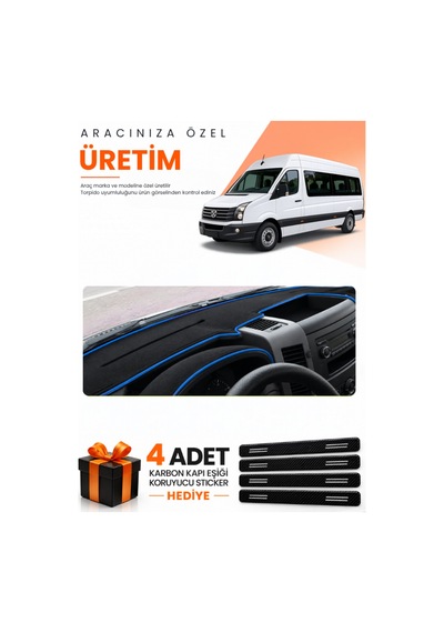 Volkswagen Crafter 2006-2014 Uyumlu Torpido Koruma Örtüsü Oto Kılıfı - Siyah Mavi