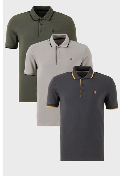 Buratti Pamuklu Slim Fit Şerit Detaylı Düğmeli Polo Yaka 3'Lü Paket Erkek T Shirt 5902118S3 Antrasit-Haki-Taş
