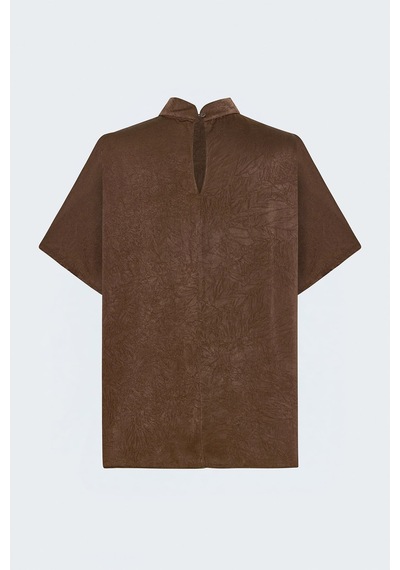 Sateen Yarasa Kol Bluz - Açık Kahve-137826 Açık Kahverengi