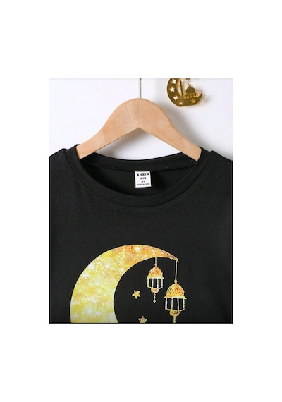 Stil X Ramazan Bayramı Baskılı Erkek Çocuk Tshirt, %100 Pamuklu Kumaş Siyah