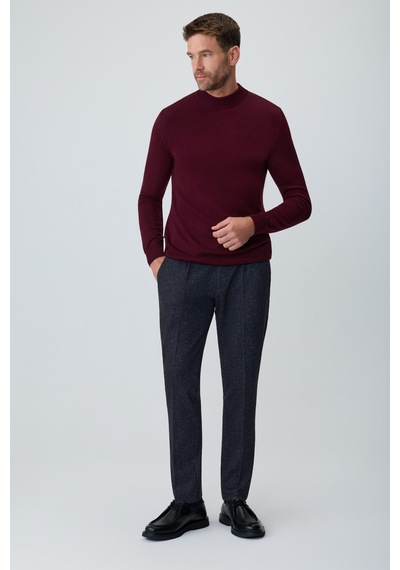 Morven Erkek Koyu Bordo Basic Yarım Balıkçı Yaka Dinamik Fit Triko 27kc017001752 Koyu Bordo