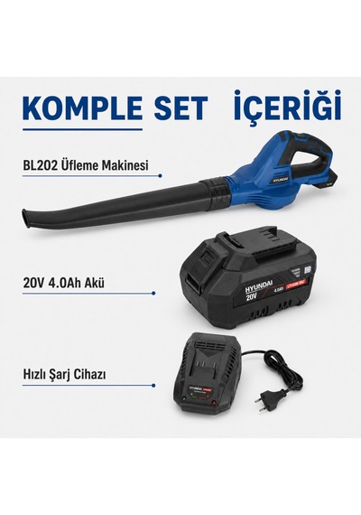 Hyundai Bl202 20v 4ah Akülü Yaprak Üfleme Makinesi Akü Ve Şarj Cihazı Dahil