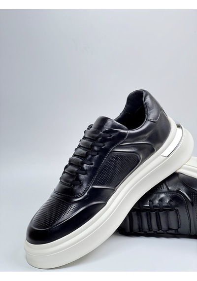 Daytex 2568 Togga - İçi Dışı Hakiki Deri Gizli Bağcıklı Silikon Kabartmalı Hafif Eva Taban Ortopedik Erkek Spor Sneaker Siyah