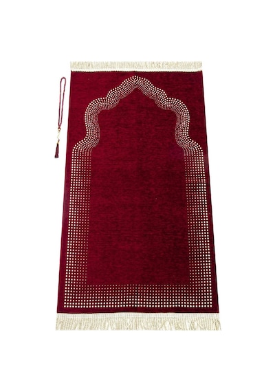 Mihrap Desenli Düz Şönil Seccade Bordo
