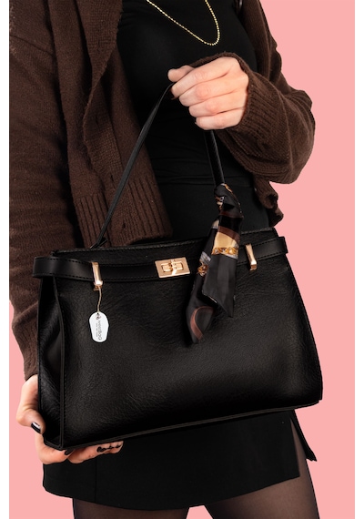 Westbag Kadın Tokalı Fularlı El Ve Çapraz Deri Dokulu Çanta Siyah