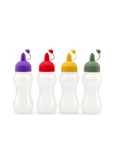 Rotto Rt-112 450ml Yağdanlık Sosluk Şeffaf Plastik Şişe Renkli Kapak Ölçekli Ketçap Mayonez - 24'li Paket Diğer