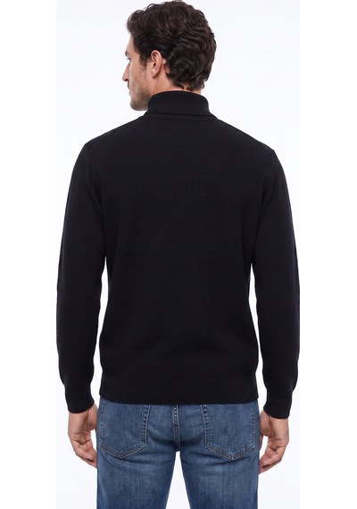 Fabrika Lacivert Erkek Bato Yaka Slim Fit Fitilli Triko Kazak F6wm-kzk 2025 Siyah