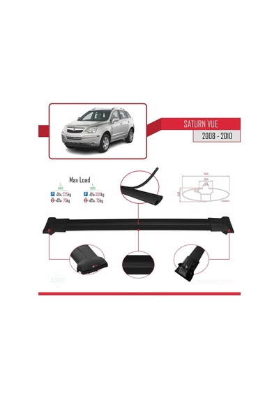 Saturn Vue Opel Antara 2008-2010 Arası İle Uyumlu Fly Model Ara Atkı Tavan Barı Siyah 3 Adet Bar