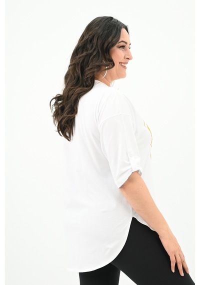 Kadın Büyük Beden Baskı Detaylı T-shirt 1773-2-24 001