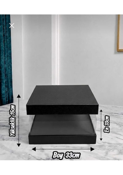 Asetat Gelin Damat Çeyiz Bohça Kutusu Siyah Şeffaf Katlanabilir Demonte Küçük Boy 33 33 15cm 1adet