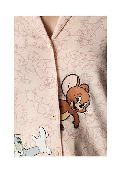 Penti Açık Pembe Tom&jerry Uzun Kollu Gömlek Pantolon Pijama Takımı Soft Pınk