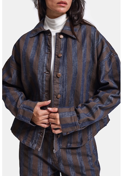 Kadın Kahve Kot Çizgili 1w6-7 Oversize Denim Ceket