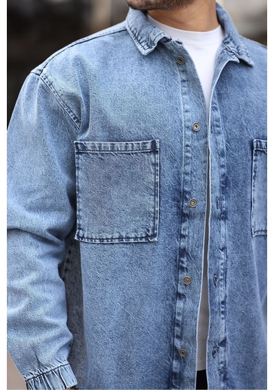 Little Cup Jeans Co Erkek Gömlek Model Oversize Denim Açık Mavi Ceket