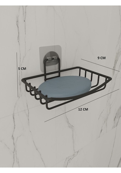 Suntel Sabunluk Banyo Mutfak Lavabo Metal Sabunluk Yapışkanlı Mat Siyah