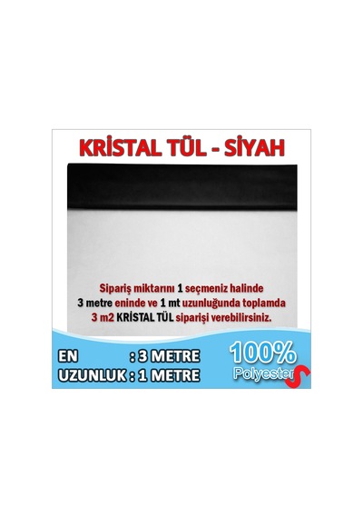 Süsleme Tülü Kristal Tül, 3 Mt En X 1 Mt Uzunluk - Siyah 0-99