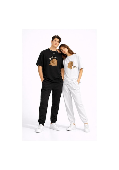 Sevgili Kombini Sevimli Ayı Baskılı Çift Tişört Oversize Unisex P Çok Renkli