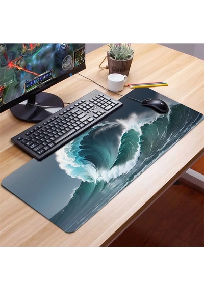 Sonictouch Dalgaların İhtişamı Ay Yıldızlı Kaymaz Gaming Oyuncu Masaüstü Dikişsiz Klavye Mouse Pad 32x70cm