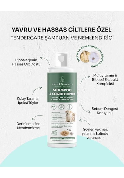 Tendercare Şampuan Ve Nemlendirici, Yavru Ve Hassas Cilde Sahip Kedi Ve Köpekler İçin, Hipoalerjenik, Bitkisel Ekstrakt, 250 Ml