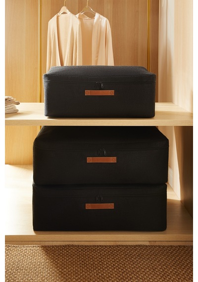 Ocean Home Textile 3'lü Siyah Renk Jüt Baza Altı Hurç Set 1 Adet 52 X 28 X 21 / 2 Adet 62 X 46 X 22 Cm Siyah
