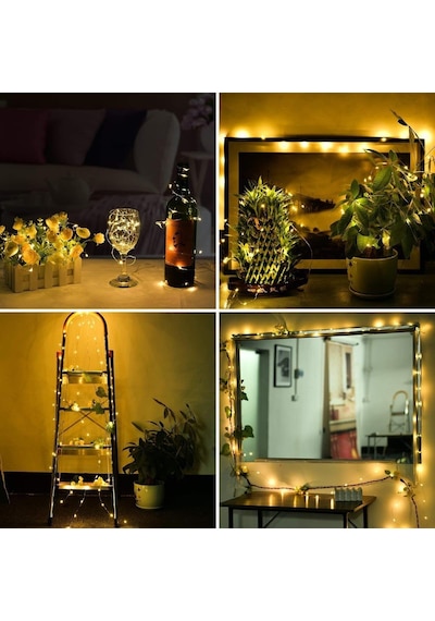 Peri Led Işık 10 Metre Sarı Pilli Aydınlatma Şerit Led Saçak Spot Süsleme 5131 Düz