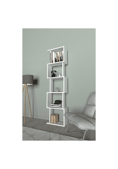Lavellan Riva Labirent Kitaplık 5 Raflı Modern Dekoratif Kitaplık Ünitesi Beyaz