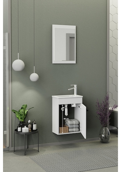 Biani Fix Arya Mini 42 Cm Banyo Dolabı,Seramik Lavabolu, Aynalı,Lavabo Dahil,Mdf,Mat Beyaz Biani Fix Arya Mini 42 Cm Banyo Dolabı,Seramik Lavabolu, Aynalı,Lavabo Dahil,Mdf,Mat Beyaz