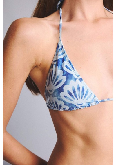 Defacto Regular Fıt Desenli Simli Kumaş Sax Mavi Bikini Üstü H1089ax26smbe114 Mavi-be114
