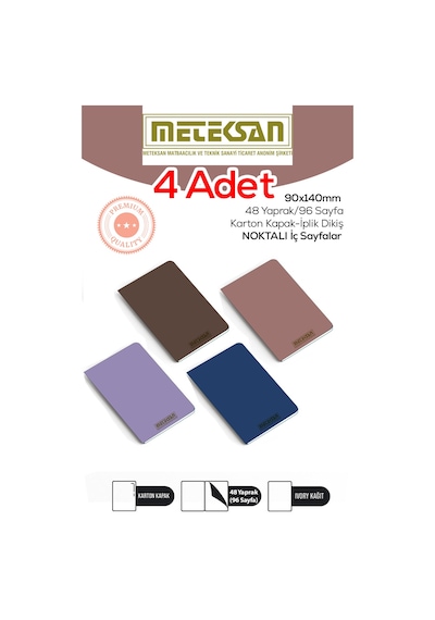4'lü 9x14 Cm Ebat Not Defteri İvory Kağıt Dokulu Karton Kapak İplik Dikiş Antrasit