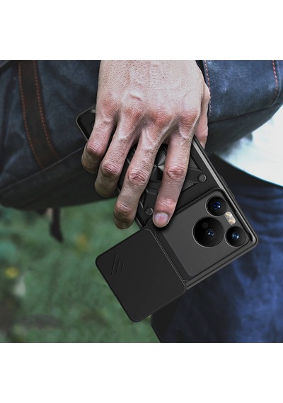 Noktaks - Huawei Pura 70 5g Uyumlu - Kılıf Magnetik Standlı Kamera Korumalı Sürgülü Vega Kapak - Mavi