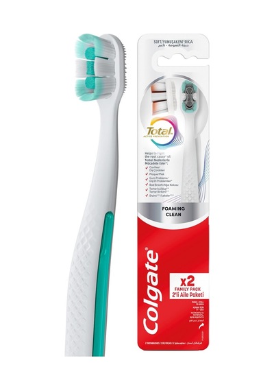 Colgate Total Foaming Diş Fırçası 1+1, Yoğun Kıllar Ve Hızlı Köpüklenme 6'li Avantaj Paketi - 6 Tarı
