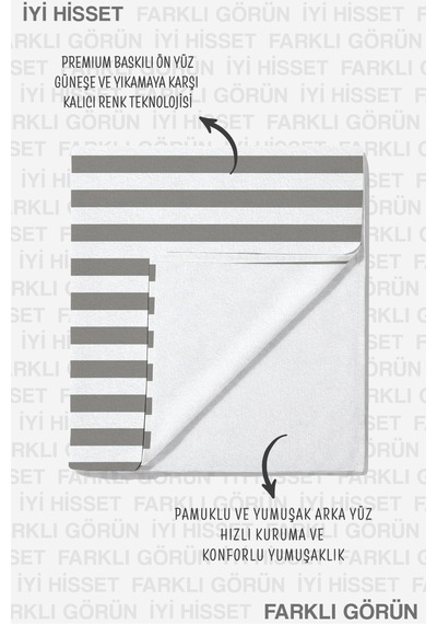 Puantiyeli Çizgili Gri Beyaz Plaj Havlusu - Minimalist Modern Tasarım Hızlı Kuruyan Mikrofiber Havlu Çok Renkli