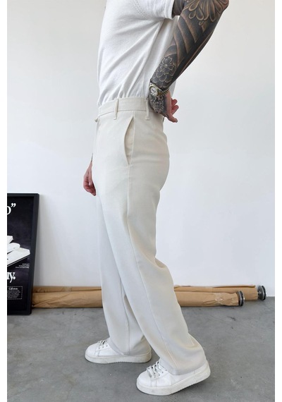 Bej Dokulu Basic Kumaş Pantolon Bej