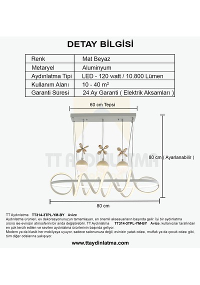 Tt314-3tpl-ym-by Tt Ayd Büyük Sarmal Y. Masası Matbeyaz Led Aviez Beyaz