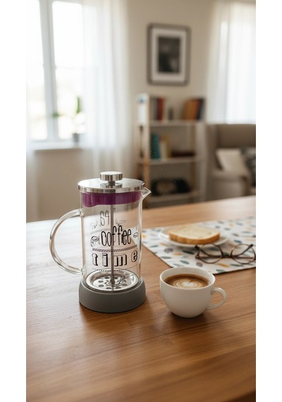 French Press - Filtre Kahve Ve Bitki Çayı Demliği 600ml Gri Çok Renkli
