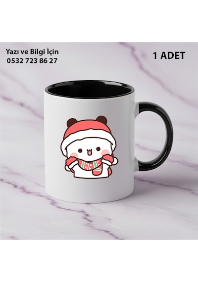 Dudu Ve Bubu Yıbaşı Yeni Yıl Tasarımlı Kişiye Özel İsimli Kupa Bardak Sevgiliye Hediye Siyah