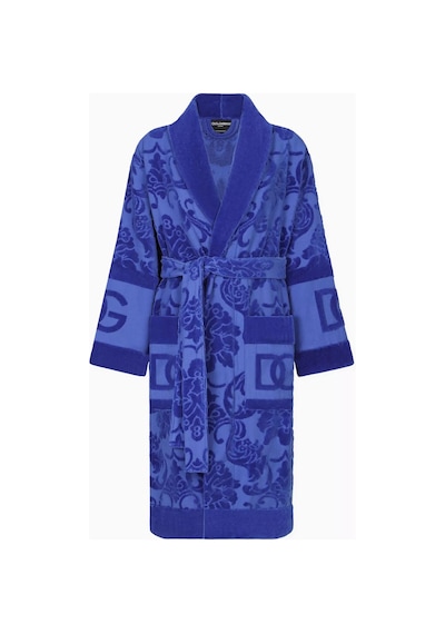 Dolce & Gabbana Casa Unisex Logo Jakarlı Bornoz, Pamuklu, Yumuşak Doku, Şık Görünüm Lacivert
