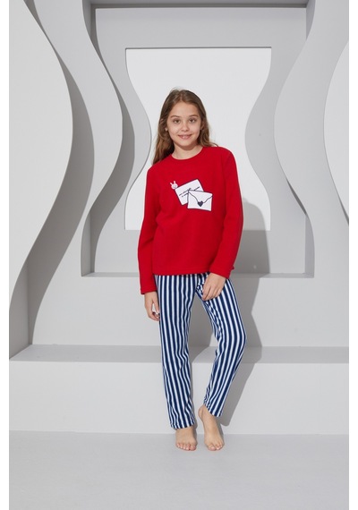 Siyah İnci Alt-üst Polar Pijama Takım 24223087 Kırmızı